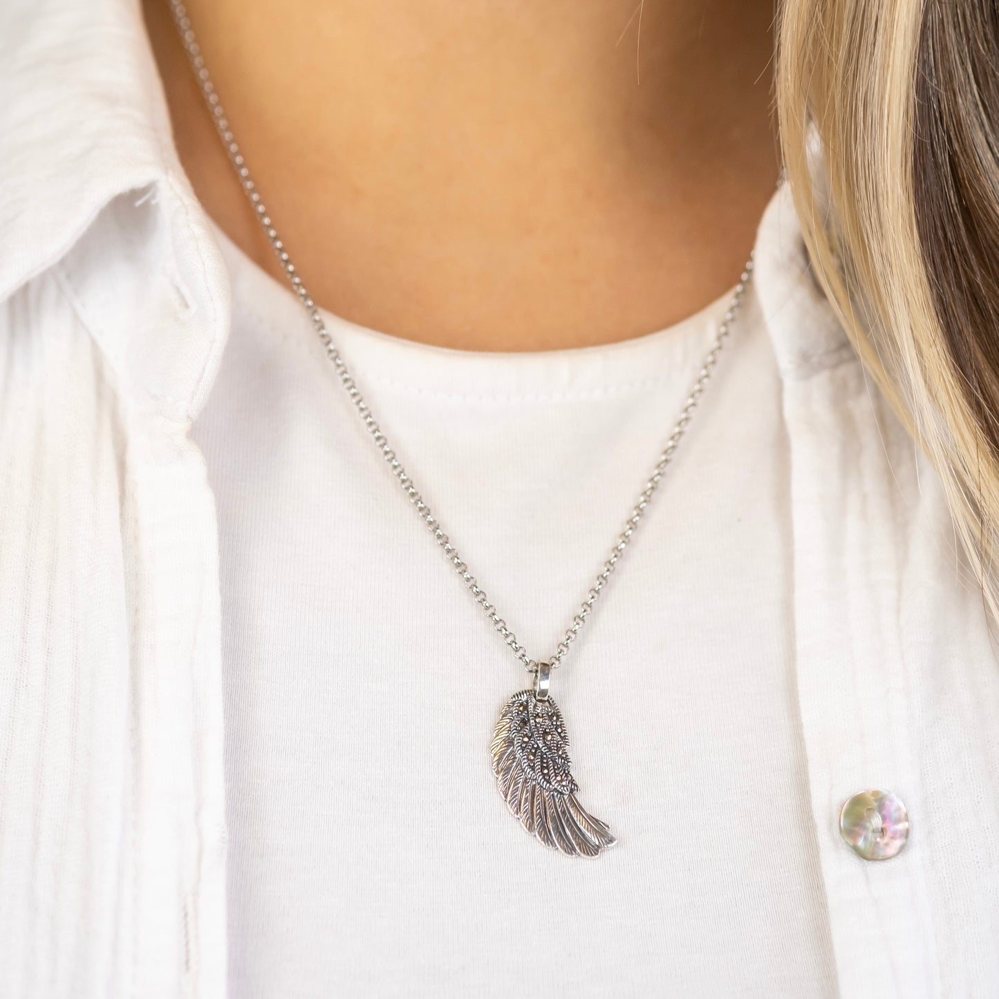 Engelsrufer pendant angel wings for women silver with marcasite stones