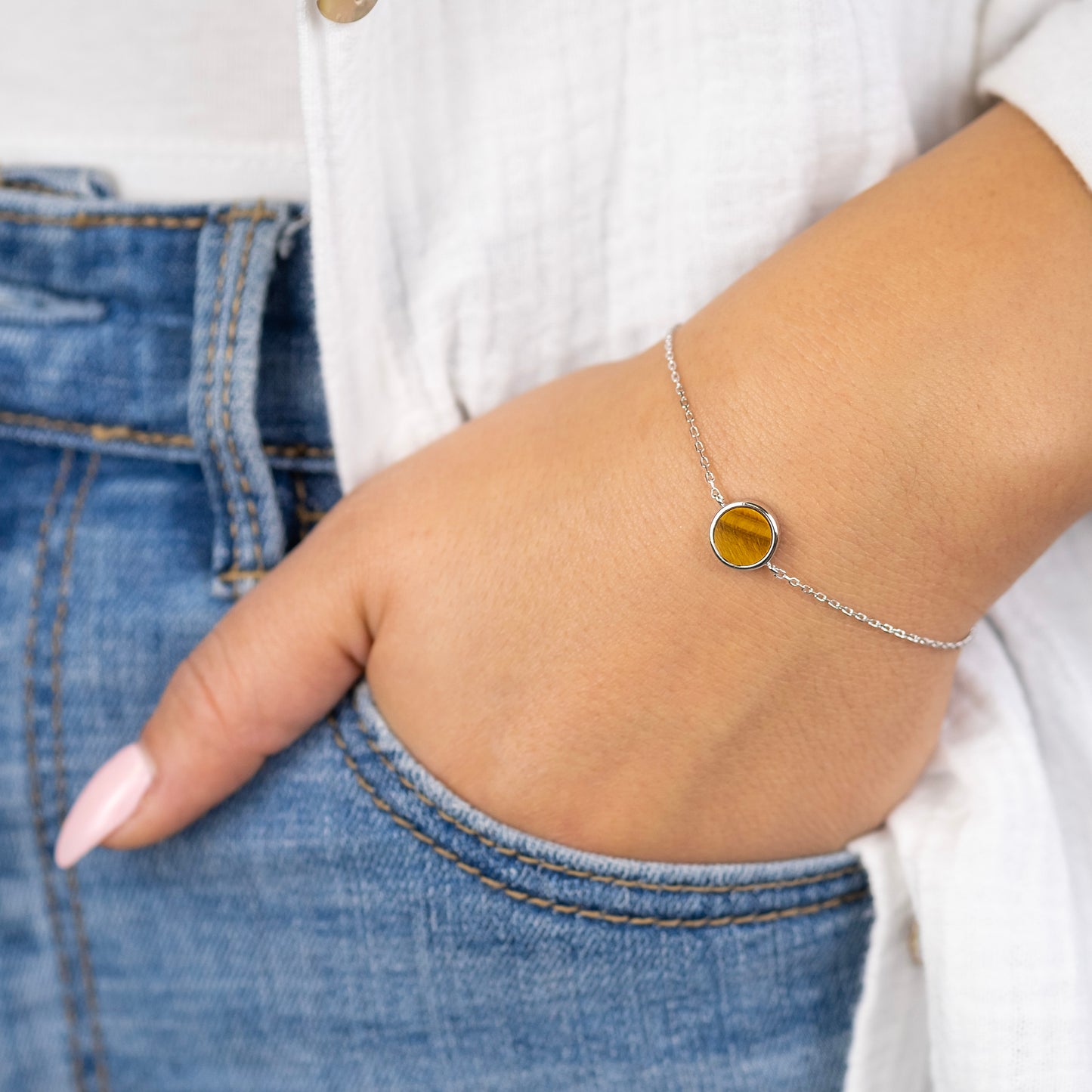 Armband 925er Silber mit Kraftstein Tigerauge