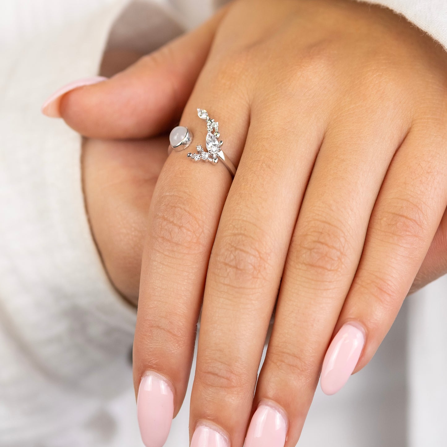 Engelsrufer women's ring silver open with moonstone and zirconia