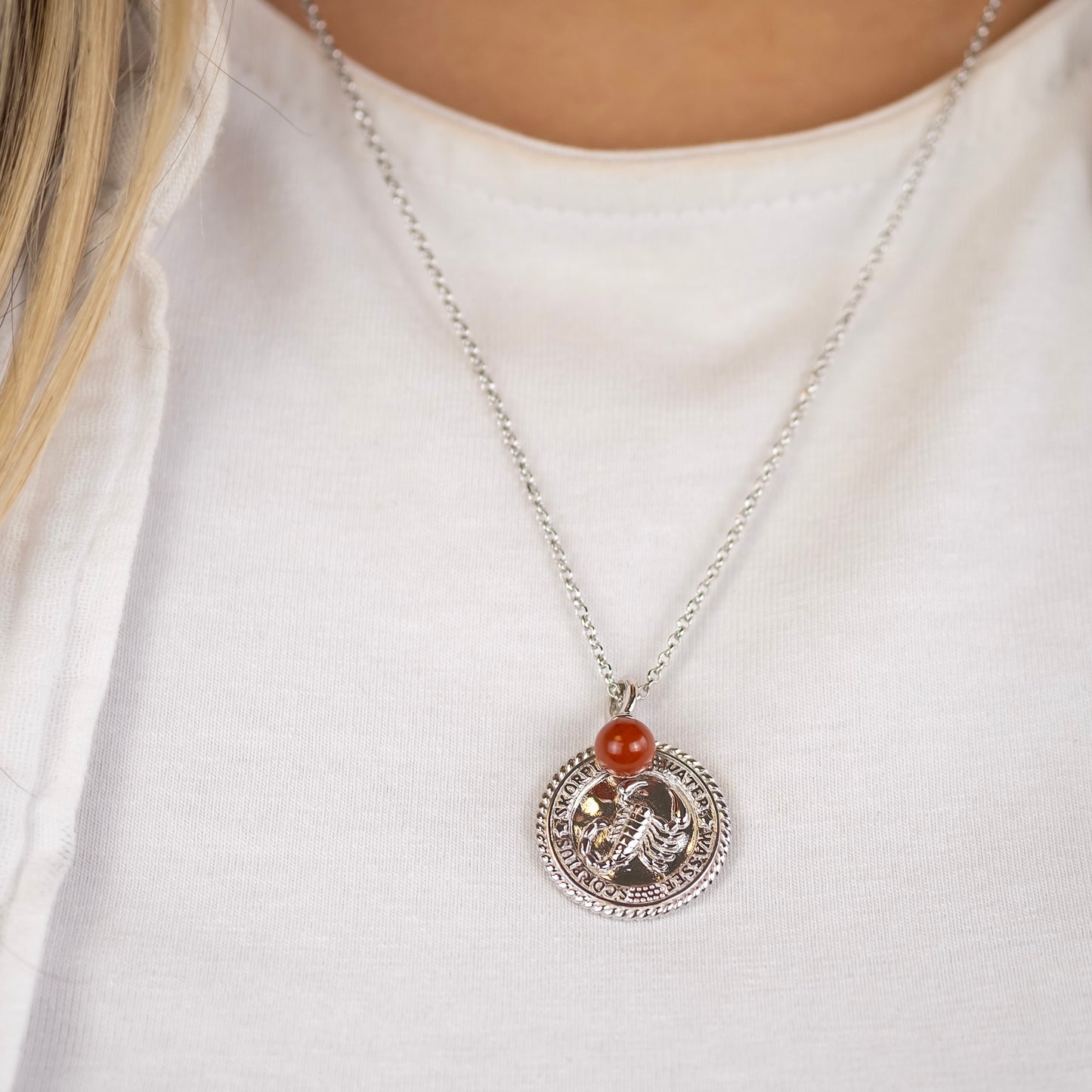 Engelsrufer women's necklace silver with zirconia and red jasper stone for the zodiac sign Scorpio