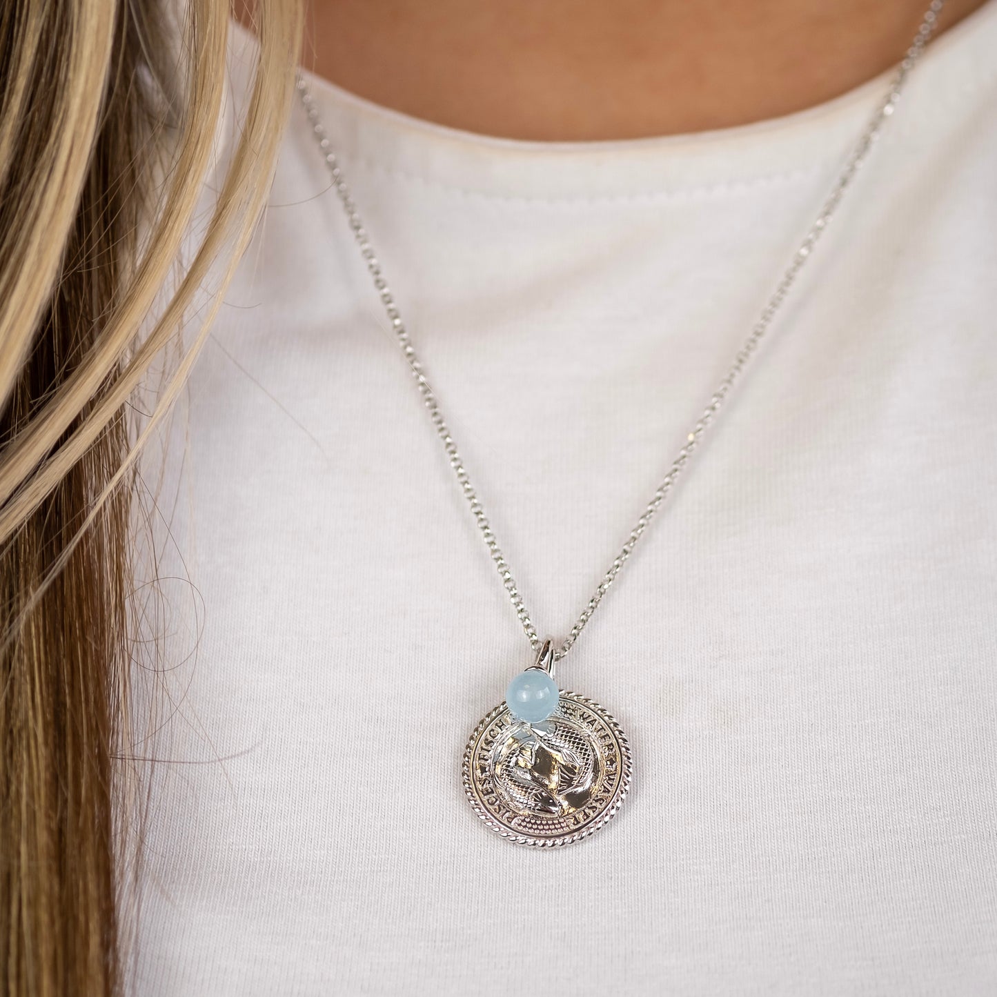 Engelsrufer women's necklace silver with zirconia and blue agate stone for the zodiac sign Pisces