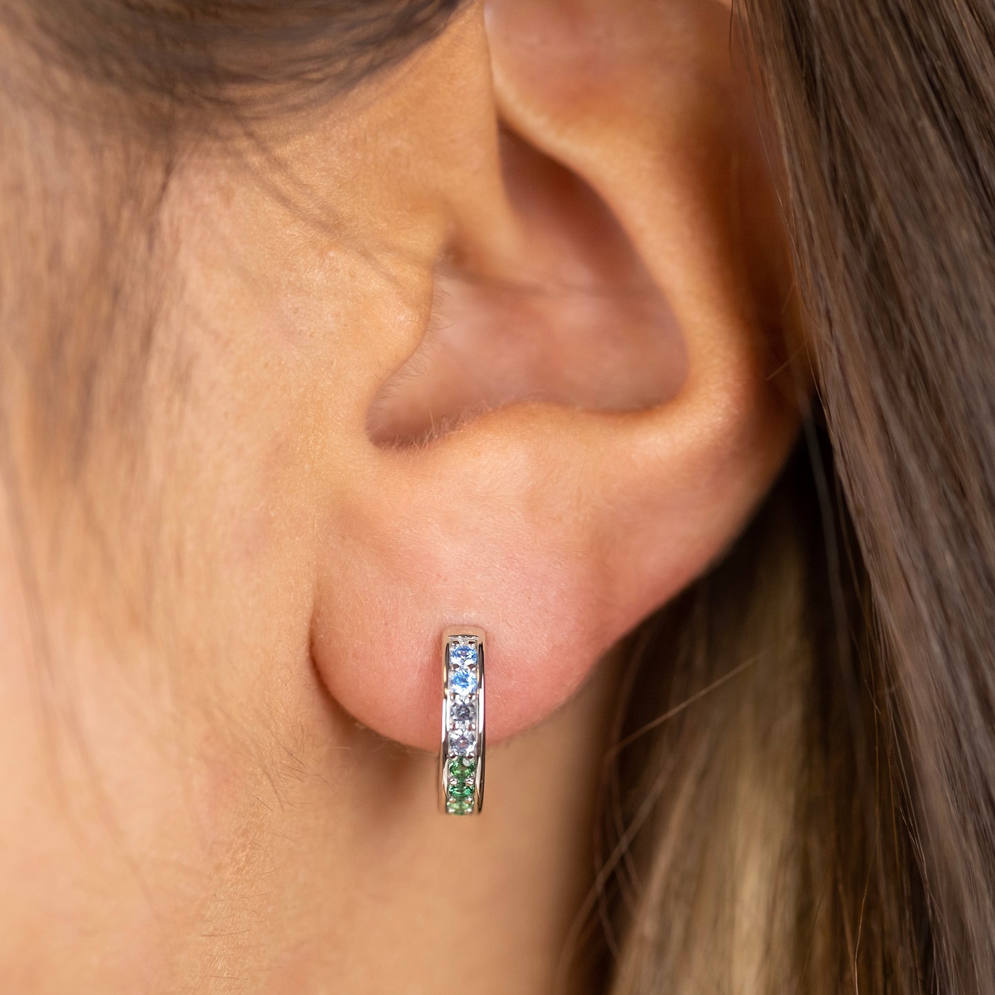 Creole 925er Silber Regenbogen mit Zirkonia Multicolor