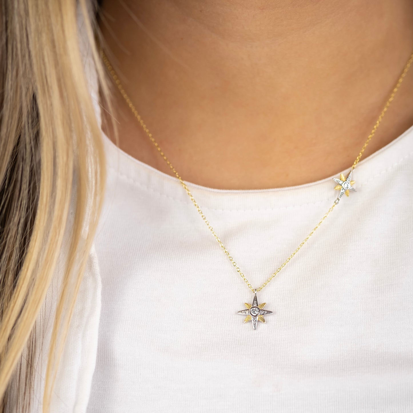 Necklace 925 silver stars with zirconia