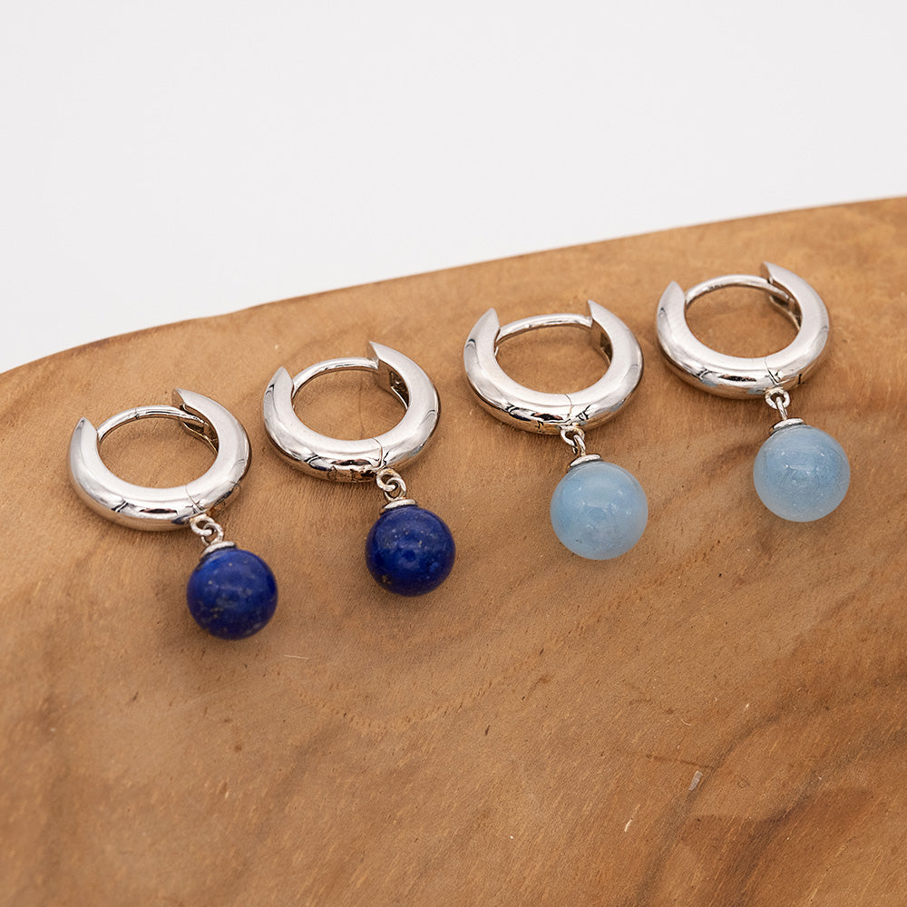 Engelsrufer women's hoop earrings silver with blue agate pearl