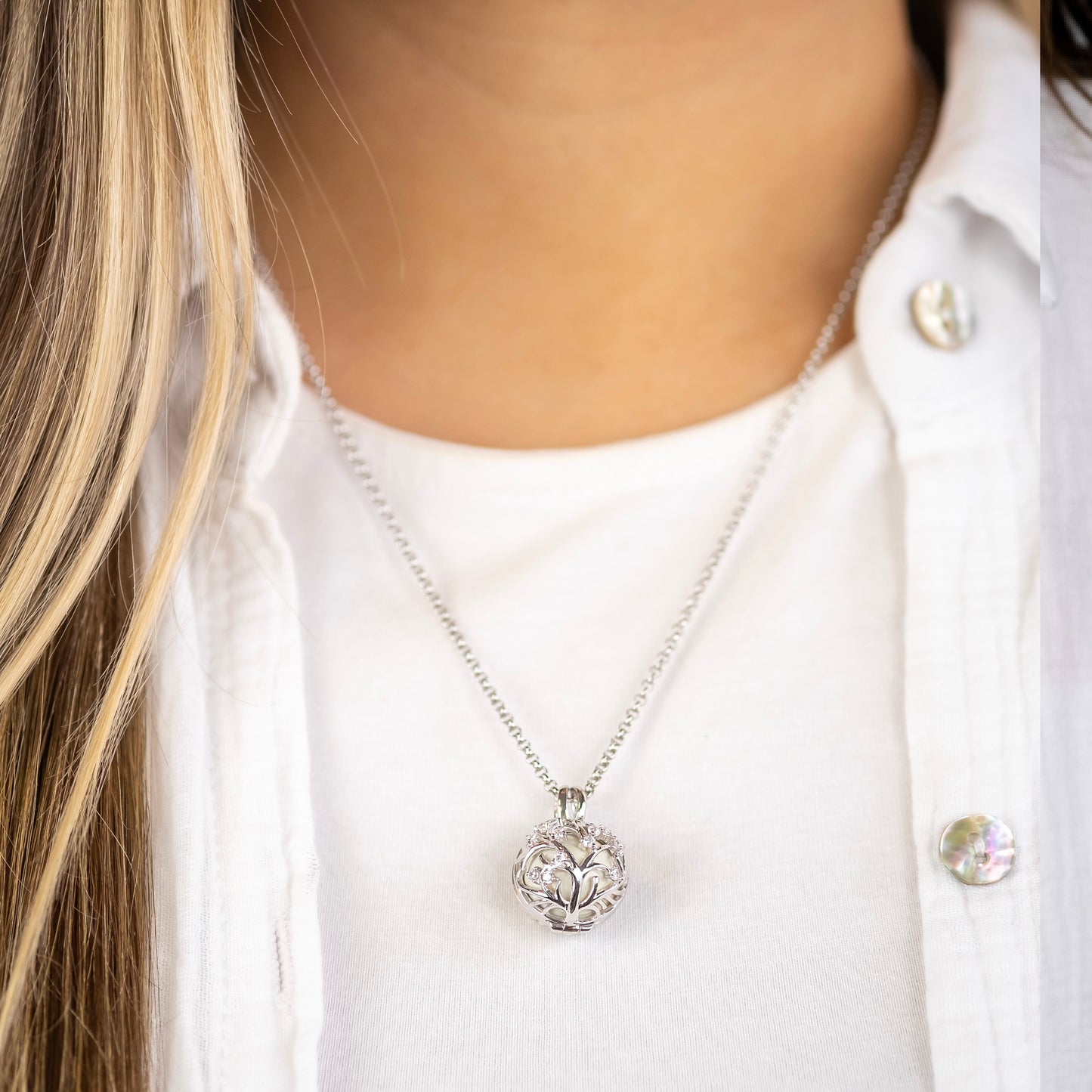 Anhänger 925er Silber Bloom Klangkugel Weiß mit Zirkonia Multicolor