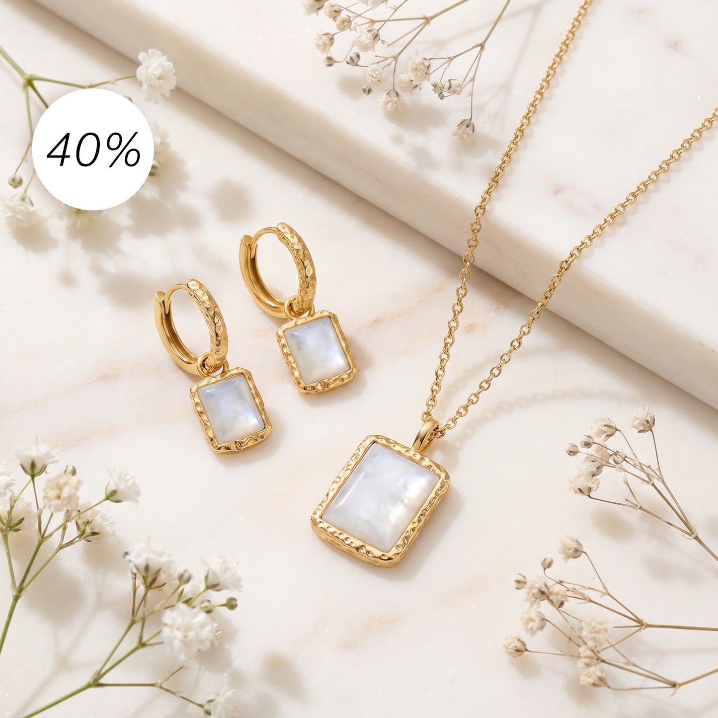 2er Schmuckset 925er Silber Halskette Creolen Pure Moon Gold