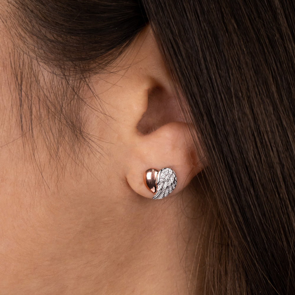 Ohrstecker 925er Silber Herzflügel Bicolor mit Zirkonia