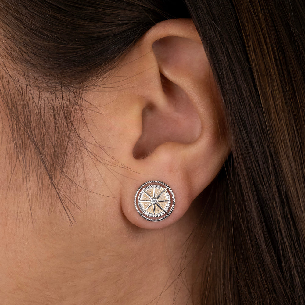 Ohrstecker 925er Silber Kompass Windrose mit Zirkonia