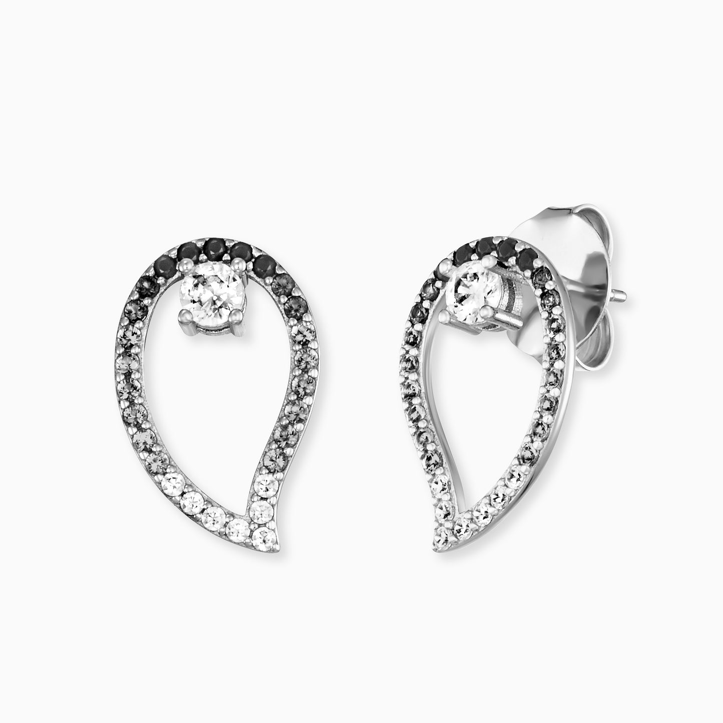 Stud Earrings Drop Silver with Zirconia