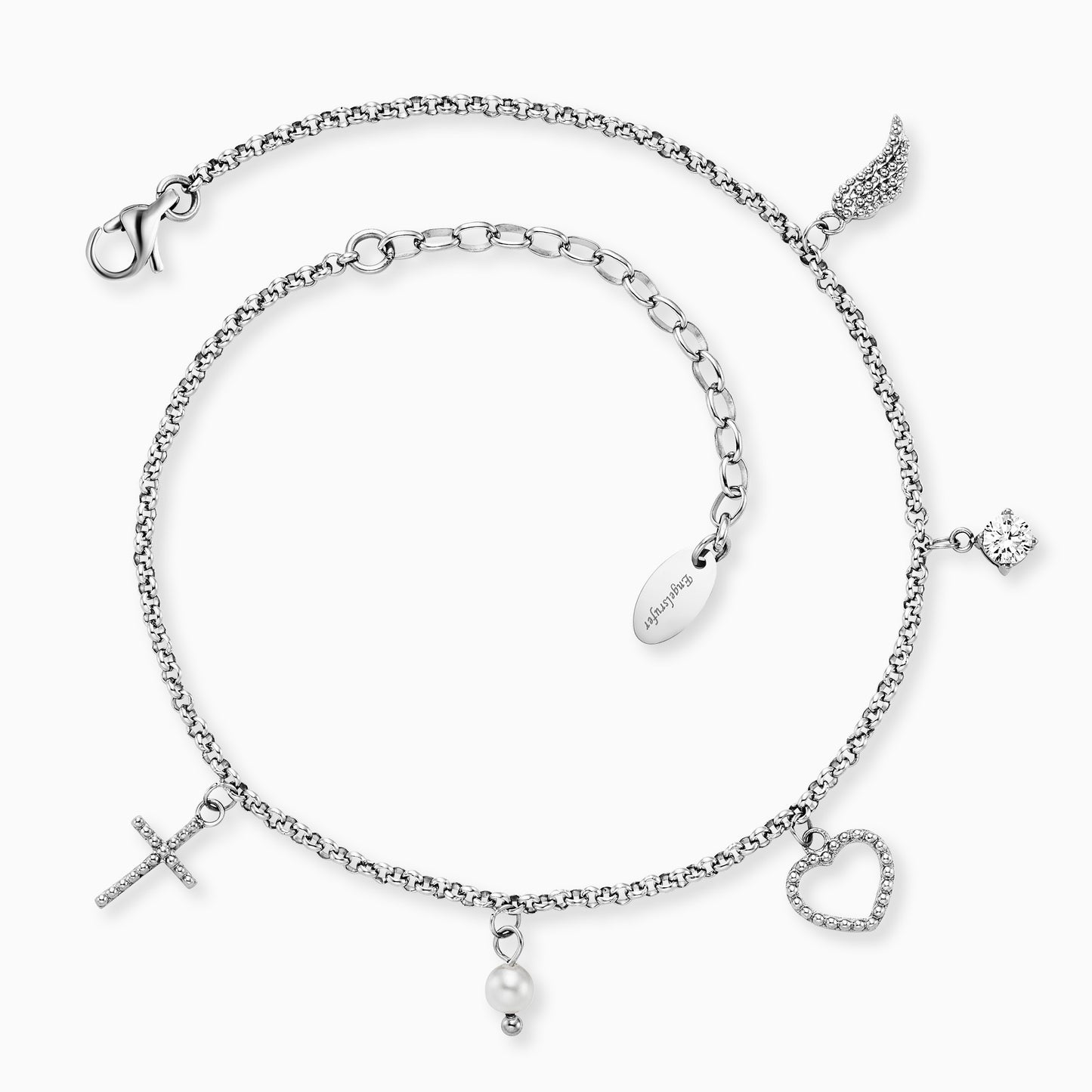 Anklet Faith, Love and Hope in stainless steel with pearl and zirconia
