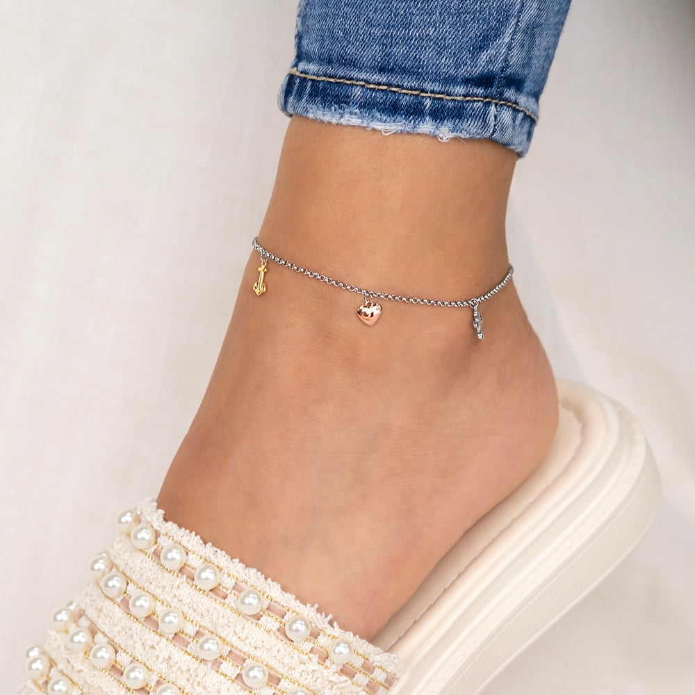 Engelsrufer women's anklet Faith, Love, Hope silver stainless steel