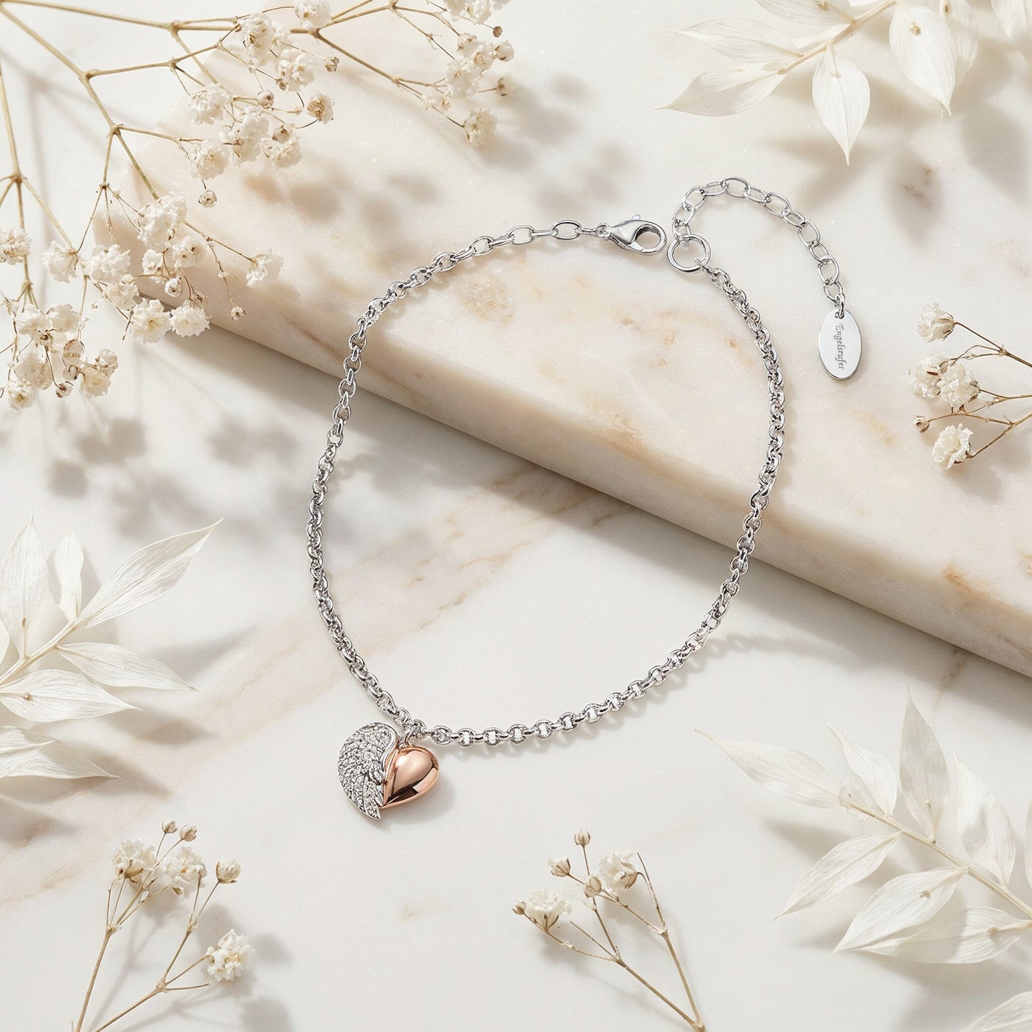 Fußkette Edelstahl Herzflügel Bicolor