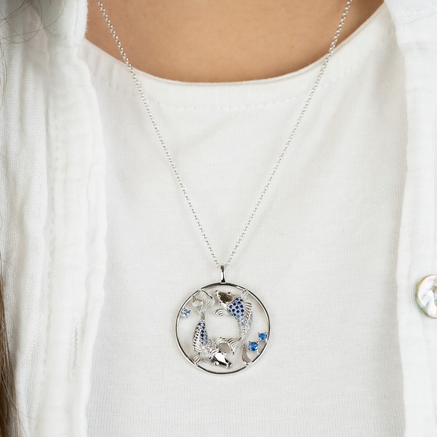 Halskette 925er Silber Yin Yang Fische mit Zirkonia