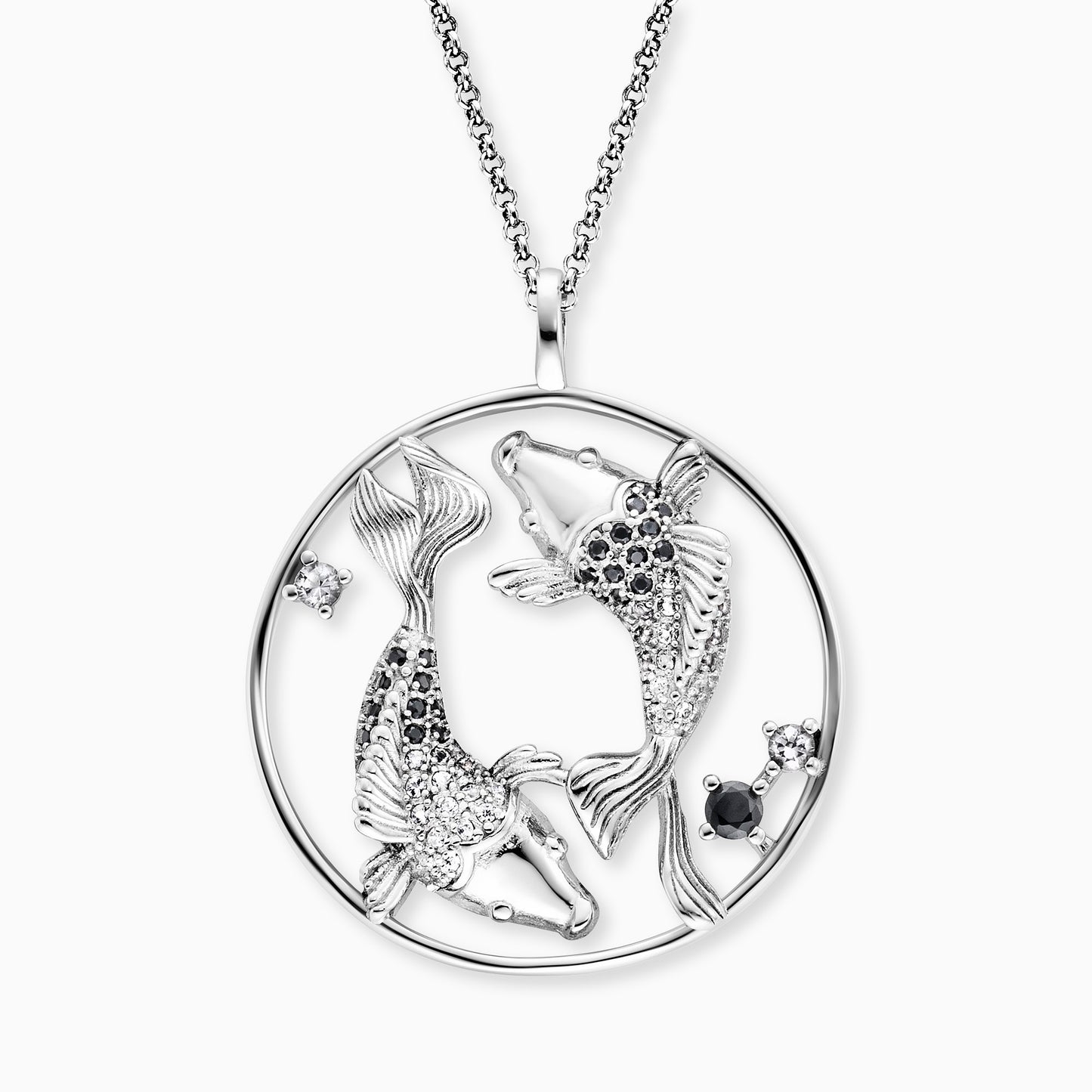 Necklace Yin Yang Fish Silver with Zirconia