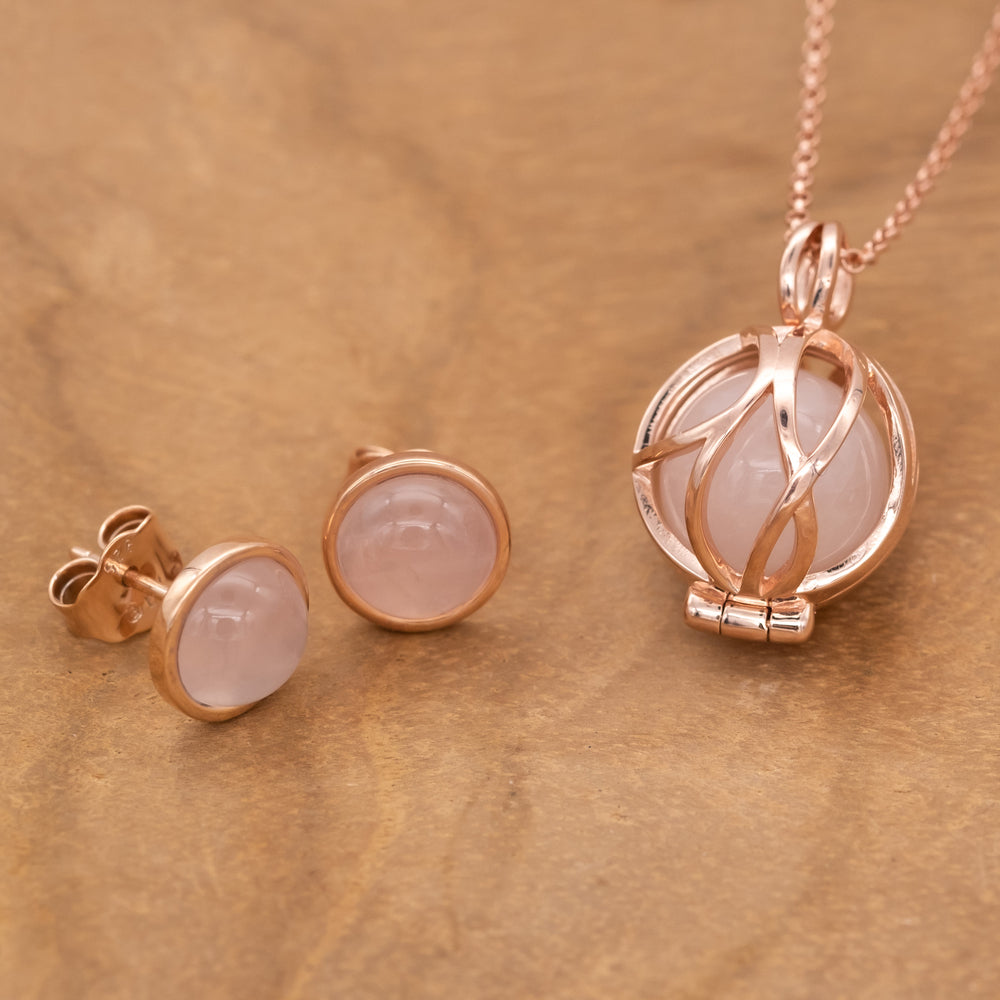 Halskette 925er Silber Paradise Roségold mit Kraftstein Rosenquarz