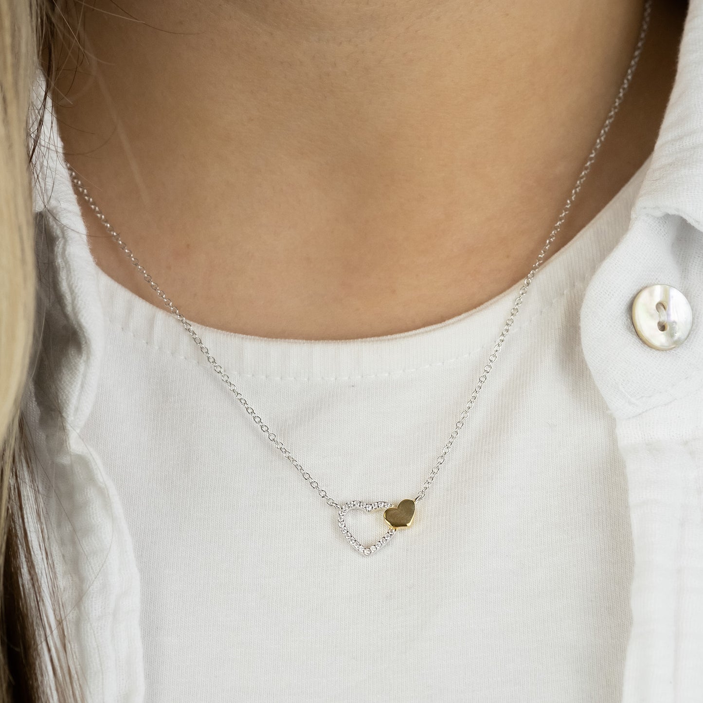 Necklace Hearts Bicolor Silver with Zirconia