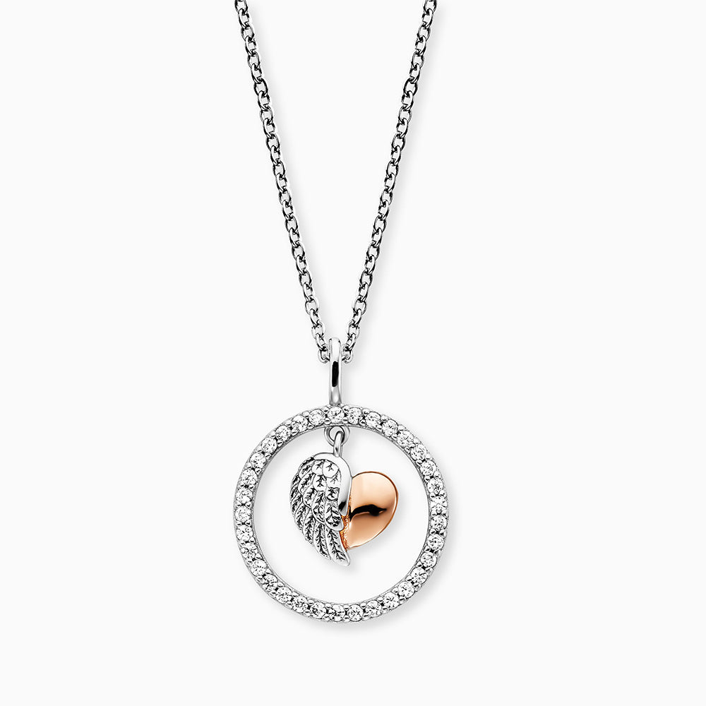 Halskette 925er Silber Herzflügel Bicolor mit Zirkonia