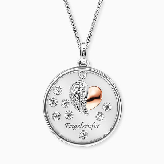 Necklace glass lens Heartwing bicolor with zirconia