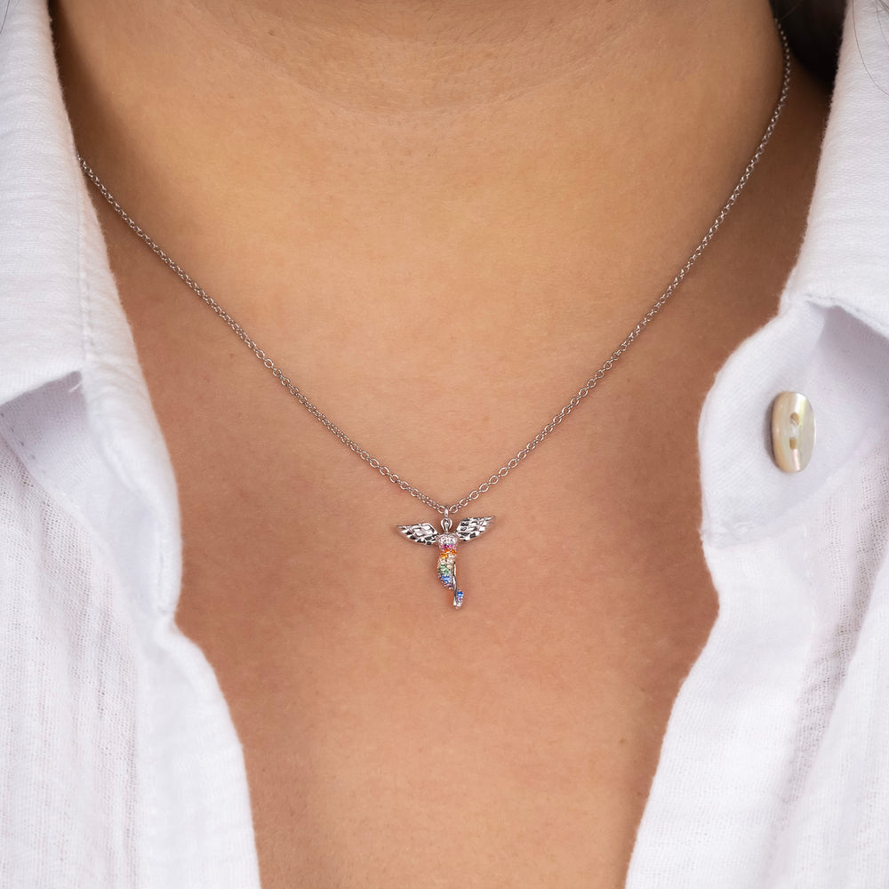 Engelsrufer women's necklace with angel pendant multicolored zirconia stones