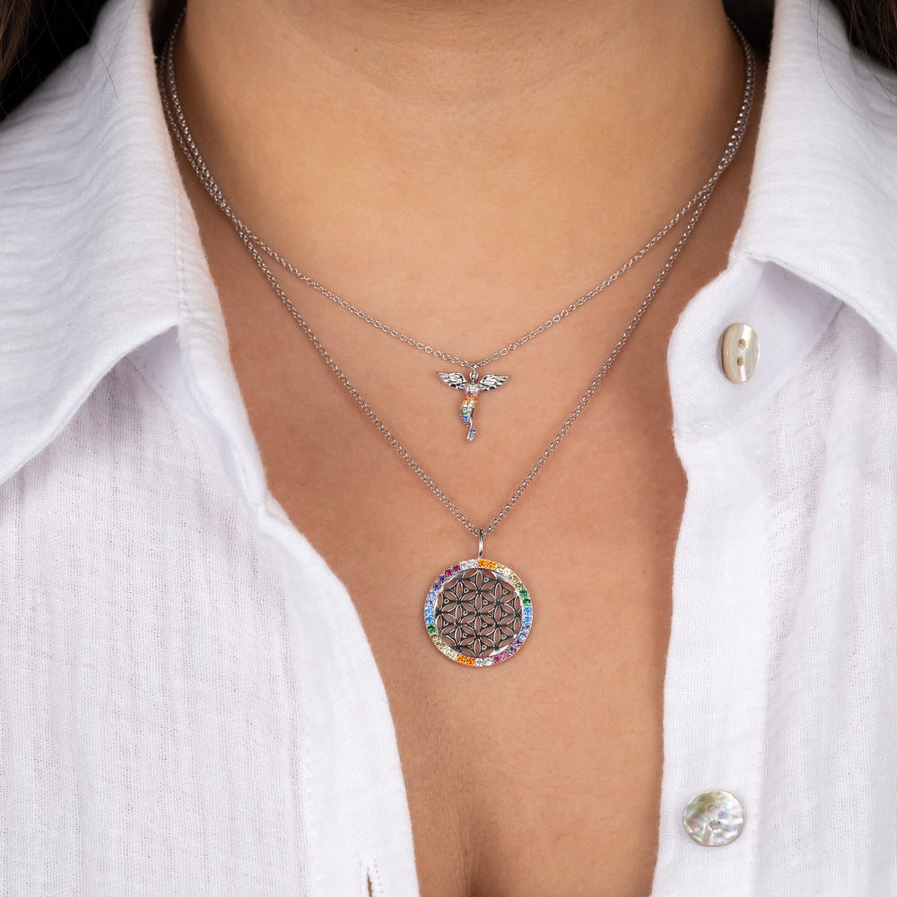Engelsrufer women's necklace with angel pendant multicolored zirconia stones