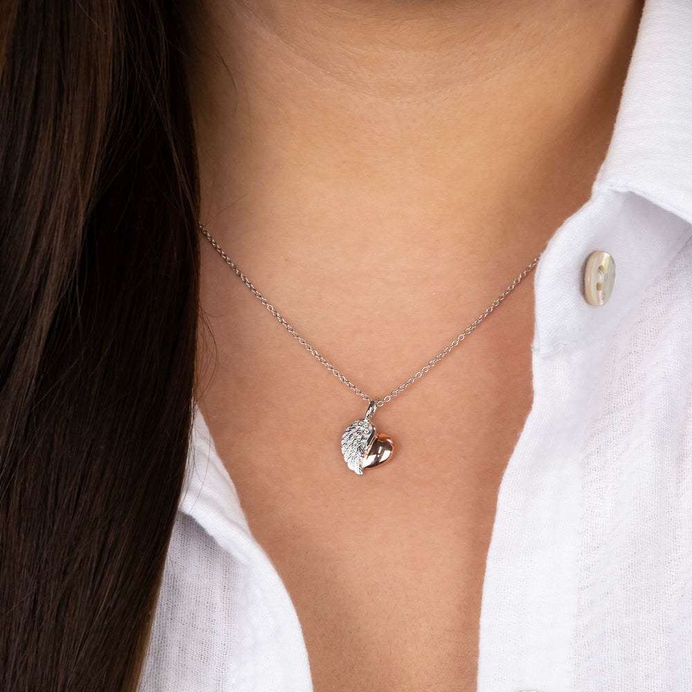 Halskette 925er Silber Herzflügel Bicolor mit Zirkonia