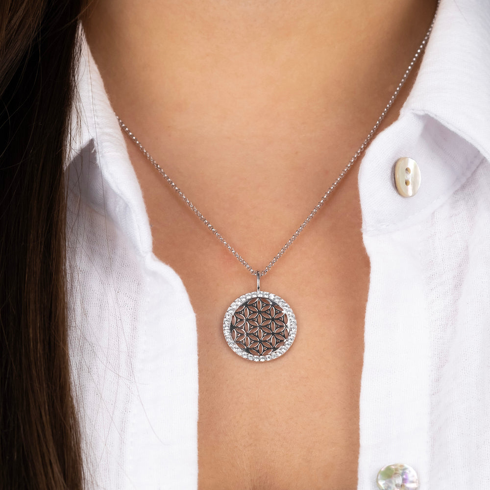 Halskette 925er Silber Lebensblume mit Zirkonia