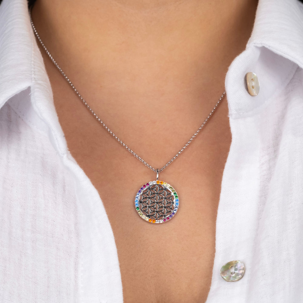 Halskette 925er Silber Lebensblume mit Zirkonia