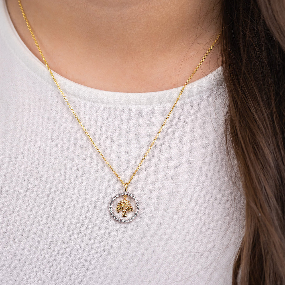 Necklace Tree of Life Bicolor with Zirconia