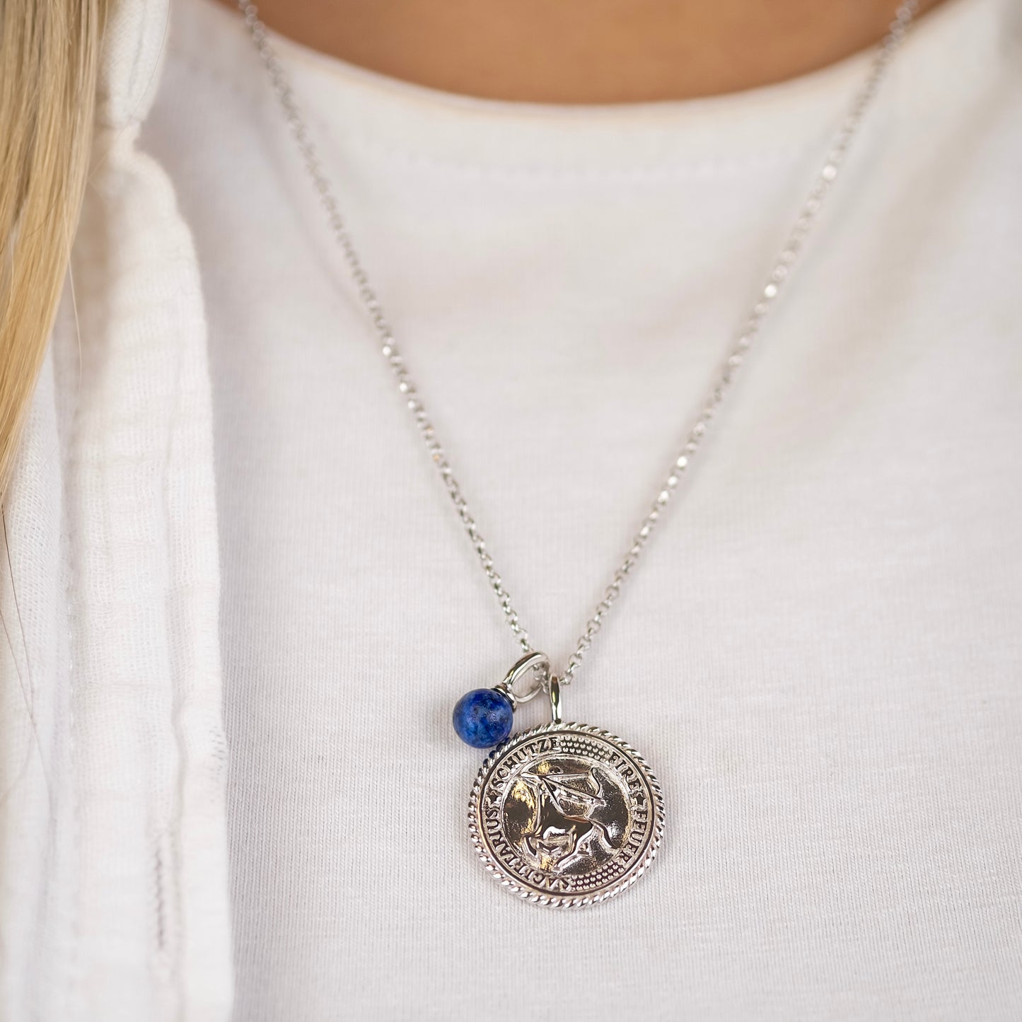 Engelsrufer women's necklace silver with zirconia and lapis lazuli stone for the zodiac sign Sagittarius
