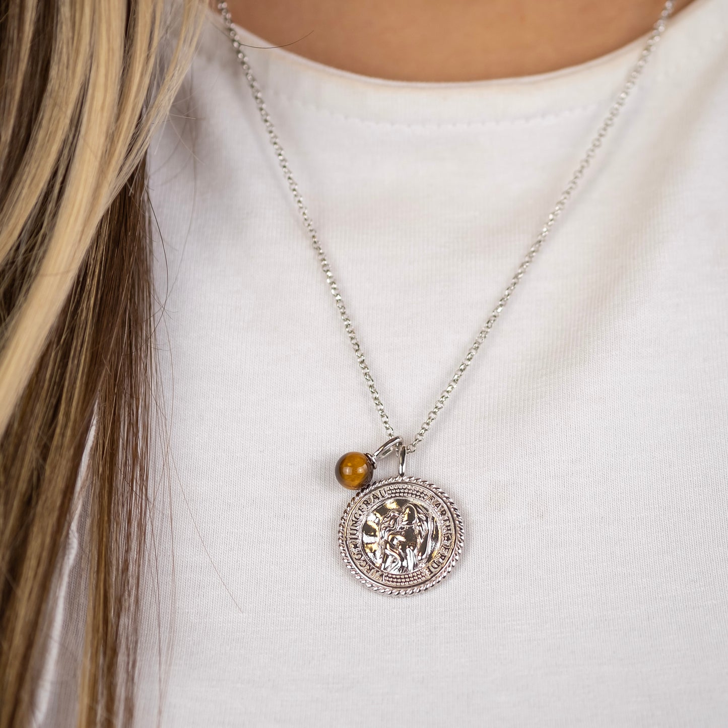 Engelsrufer women's necklace silver with zirconia and tiger eye for the zodiac sign Virgo