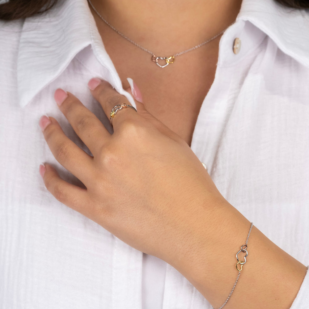 Engelsrufer silver necklace for women with three hearts in silver, gold and rose gold