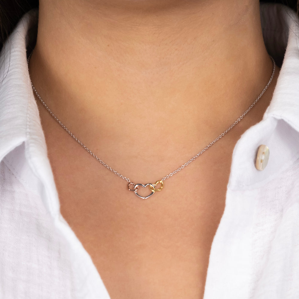 Engelsrufer silver necklace for women with three hearts in silver, gold and rose gold