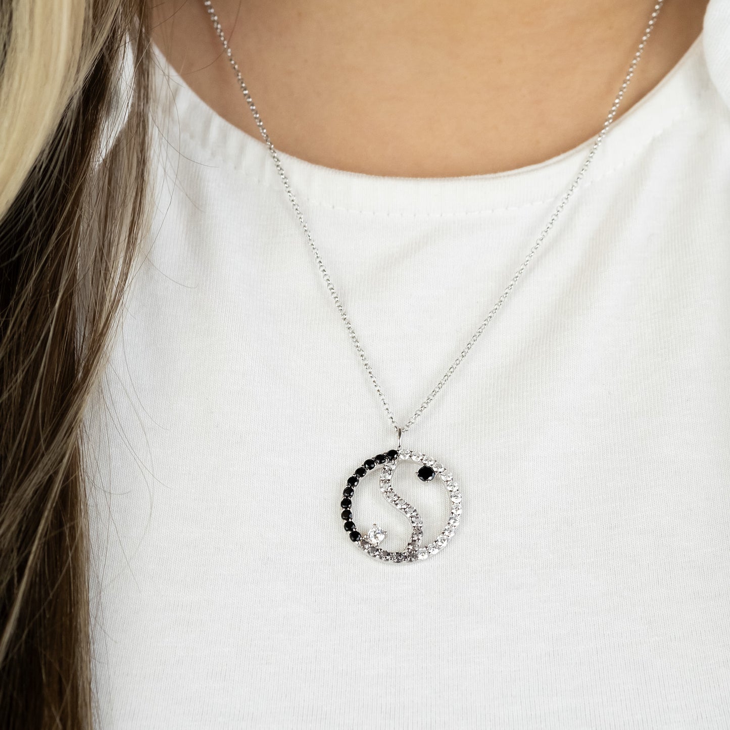 Halskette 925er Silber Yin Yang mit Zirkonia Multicolor