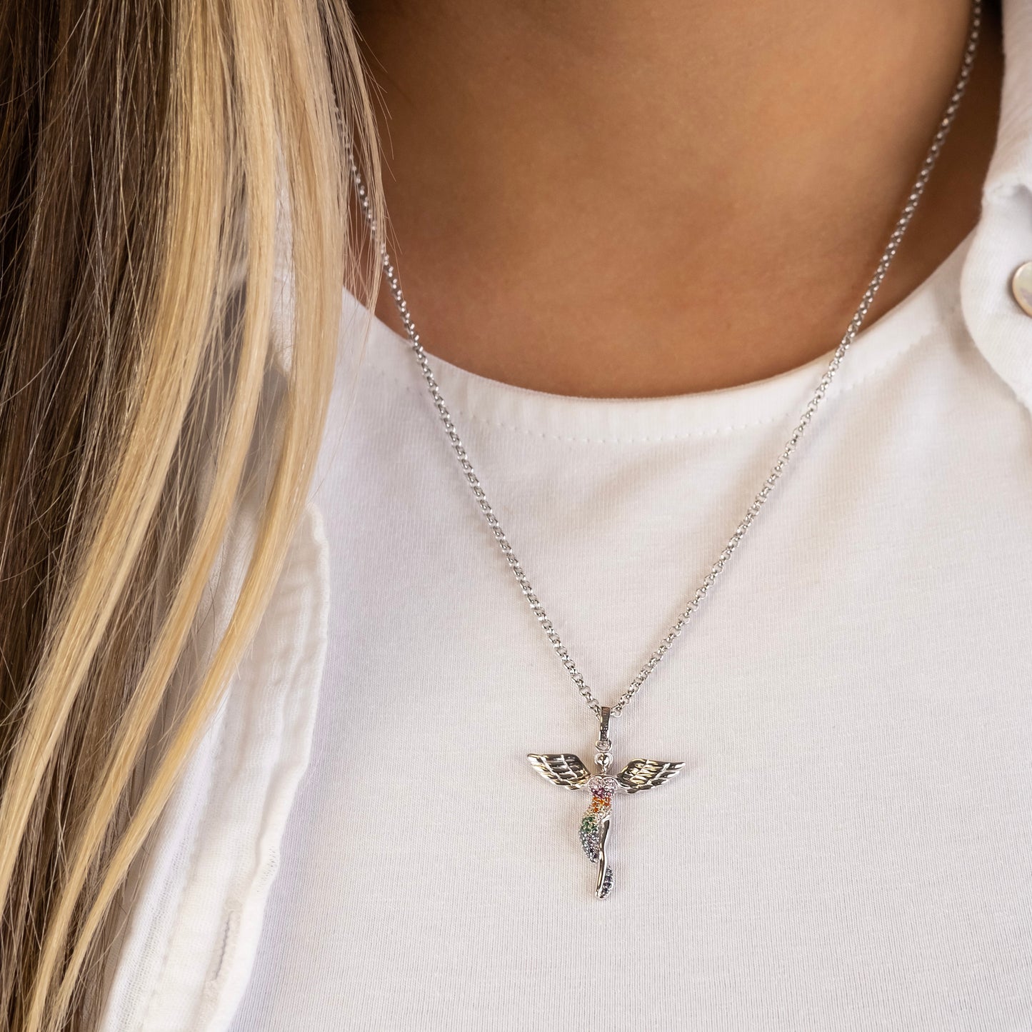 Engelsrufer women's pendant angel silver with zirconia multicolor
