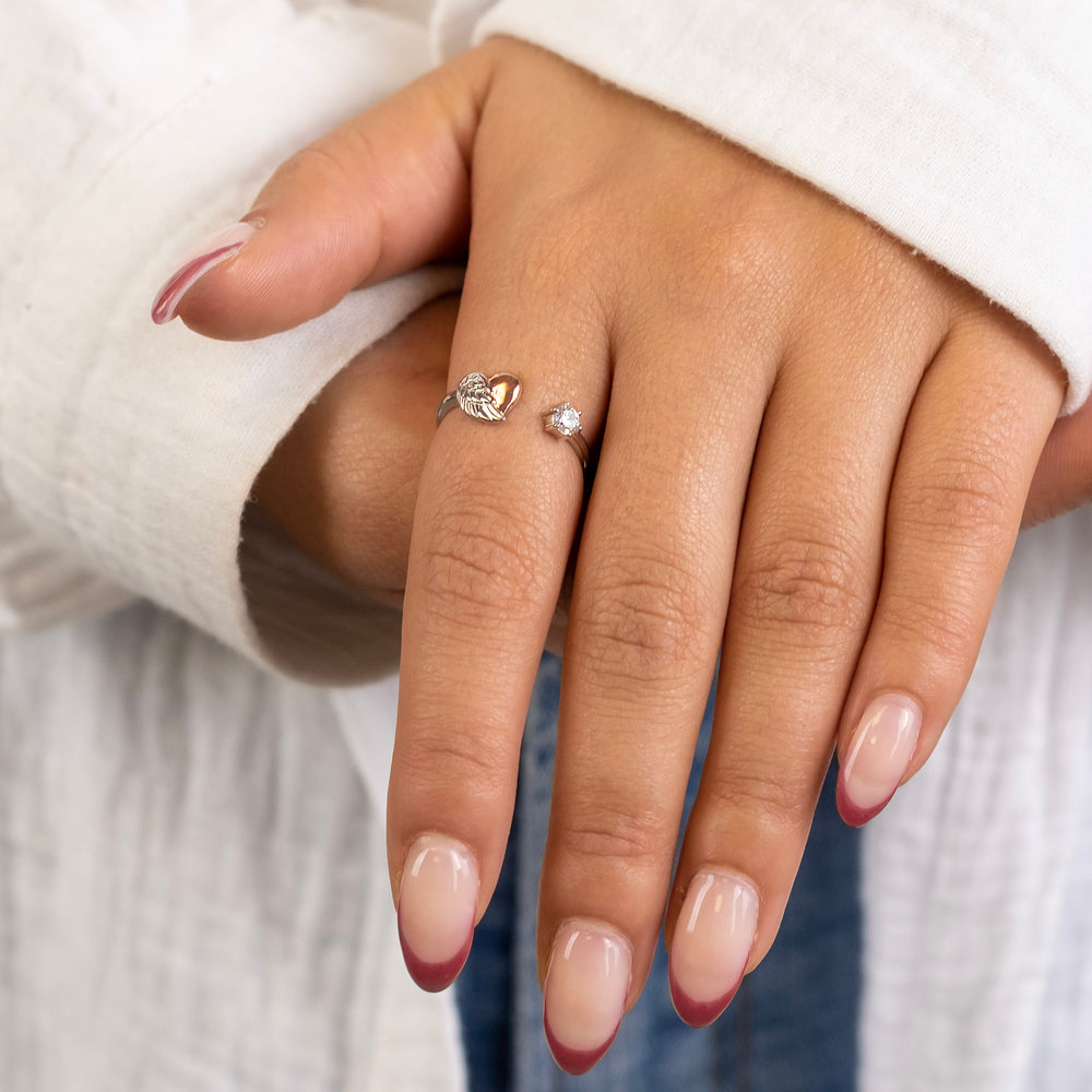 Ring 925er Silber Herzflügel Bicolor mit Zirkonia