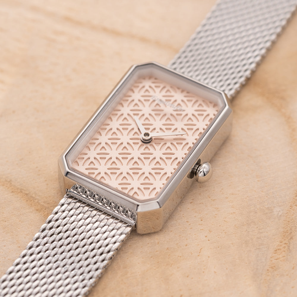 Engelsrufer women's wristwatch Flower of Life silver with stainless steel bracelet