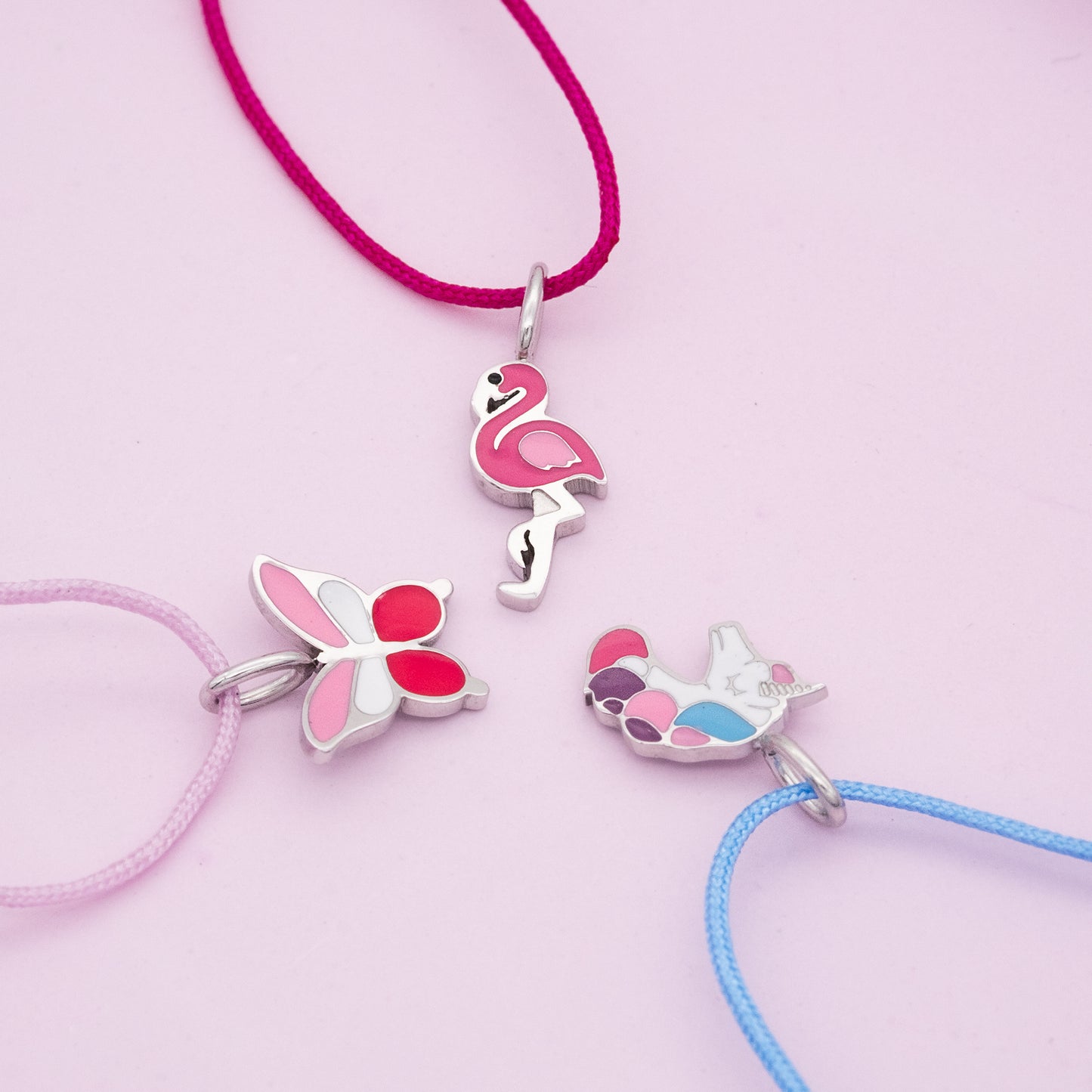 Engelsrufer girls children's bracelet pink nylon with flamingo pendant