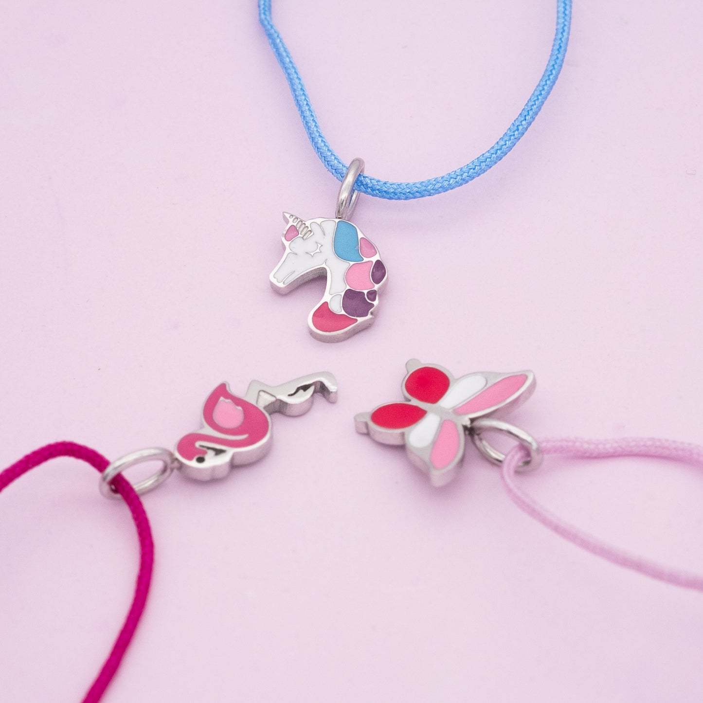 Engelsrufer girls children's bracelet pink nylon with colored unicorn pendant