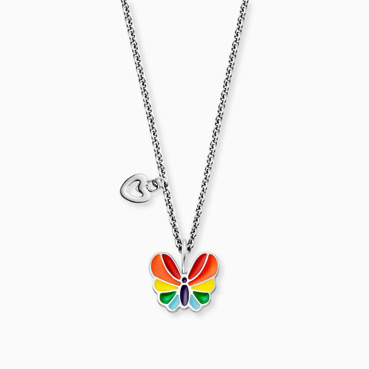 Kinder Halskette Edelstahl bunter Schmetterling mit Emaille