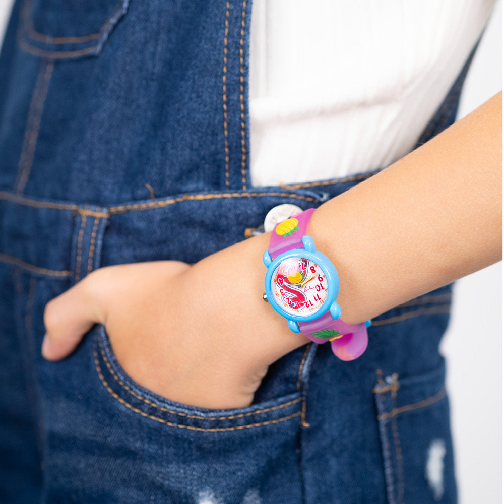 Herzengel Kinder Uhr Flamingo für Mädchen inkl. Schlampermäppchen