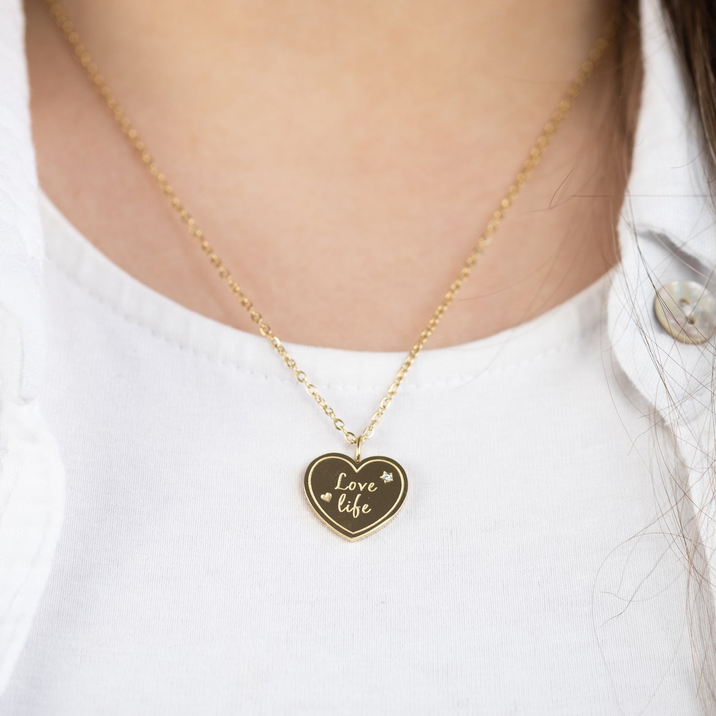 Greeting card Love with necklace stainless steel gold