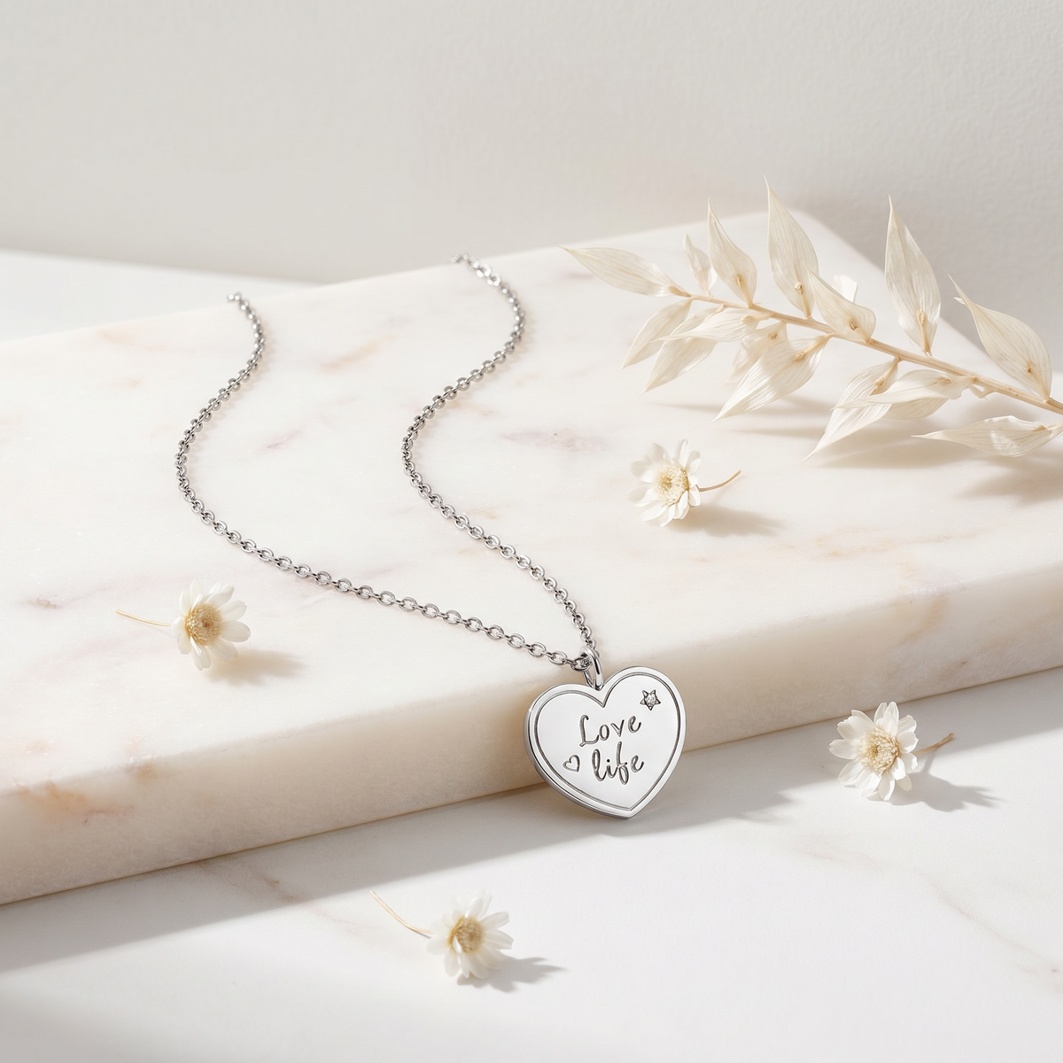 Necklace Stainless Steel Silver with Greeting Card Love
