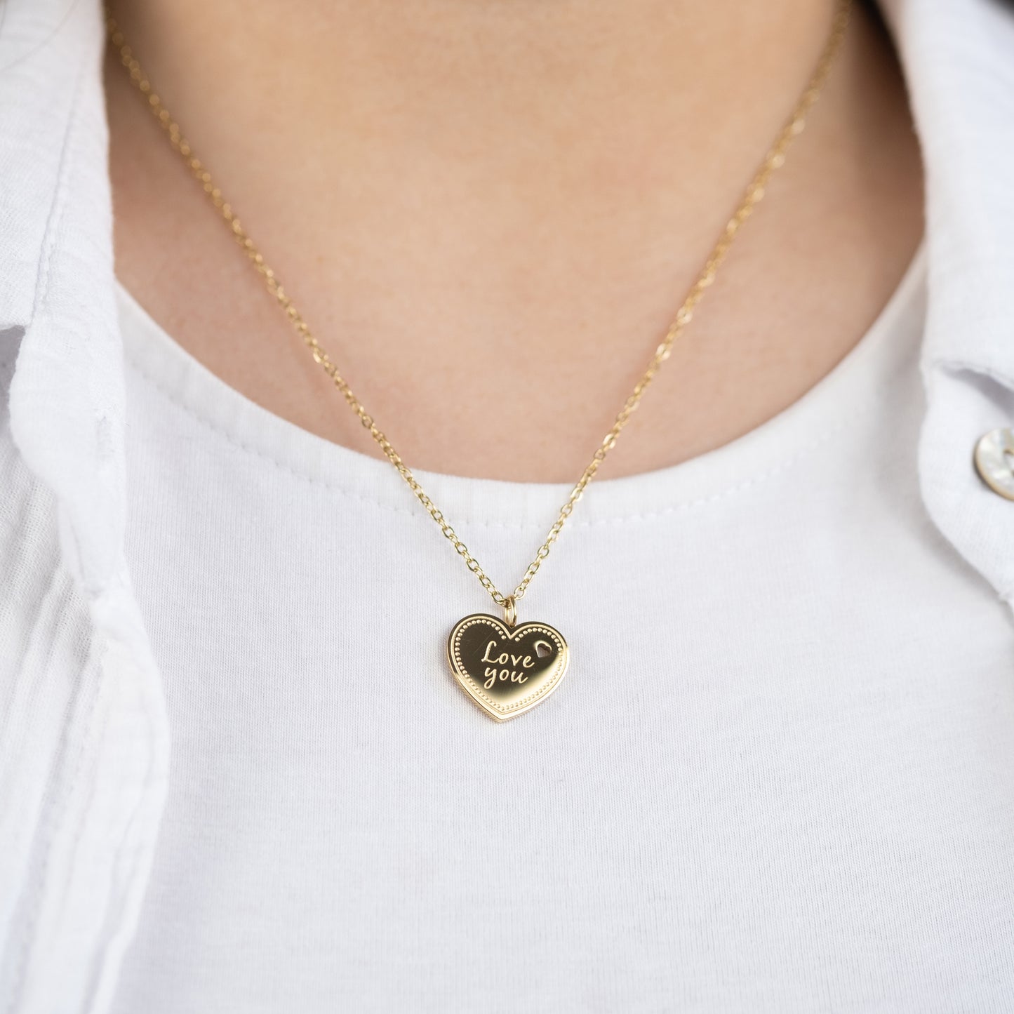 Greeting card Love You with necklace stainless steel gold