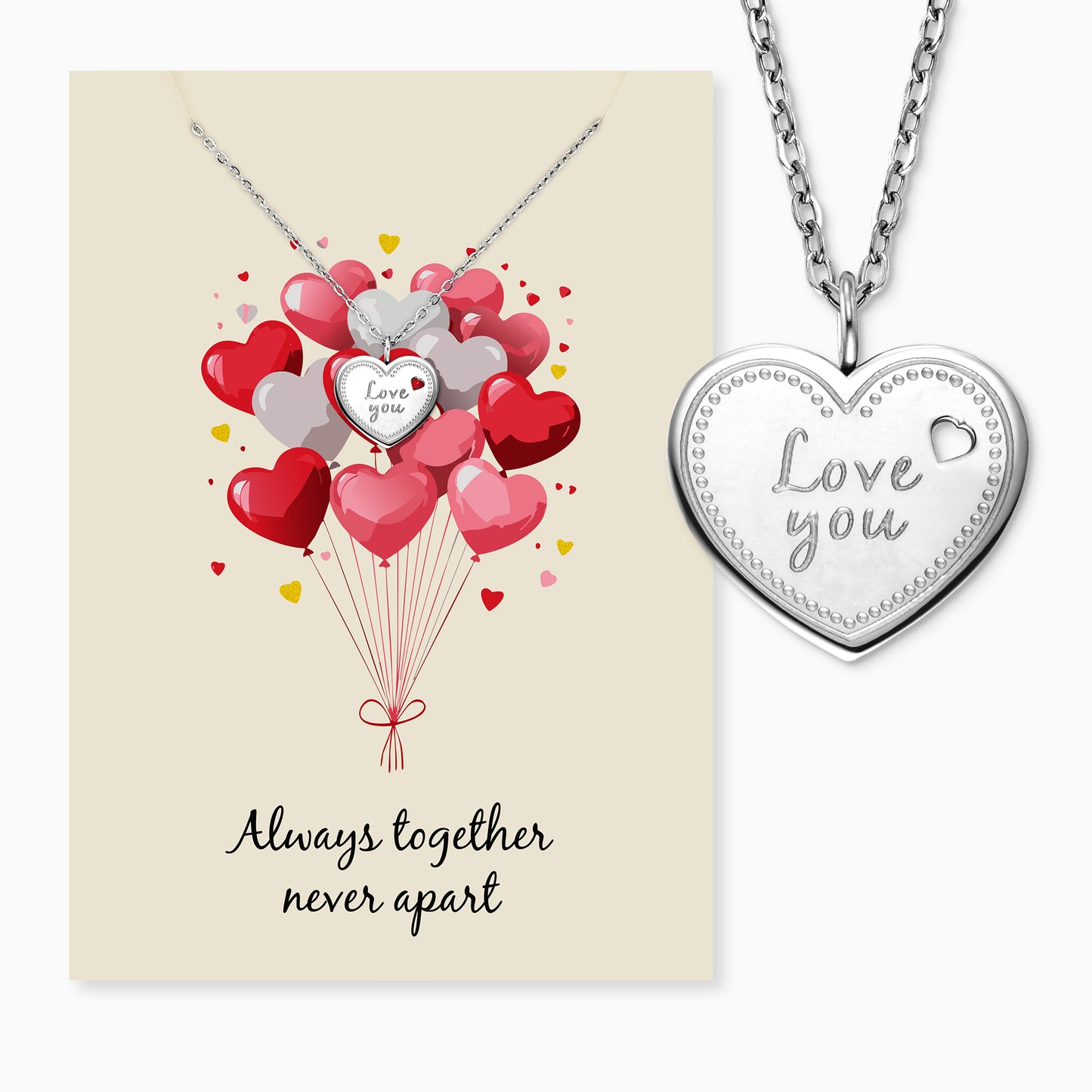 Greeting card Love You with necklace stainless steel silver