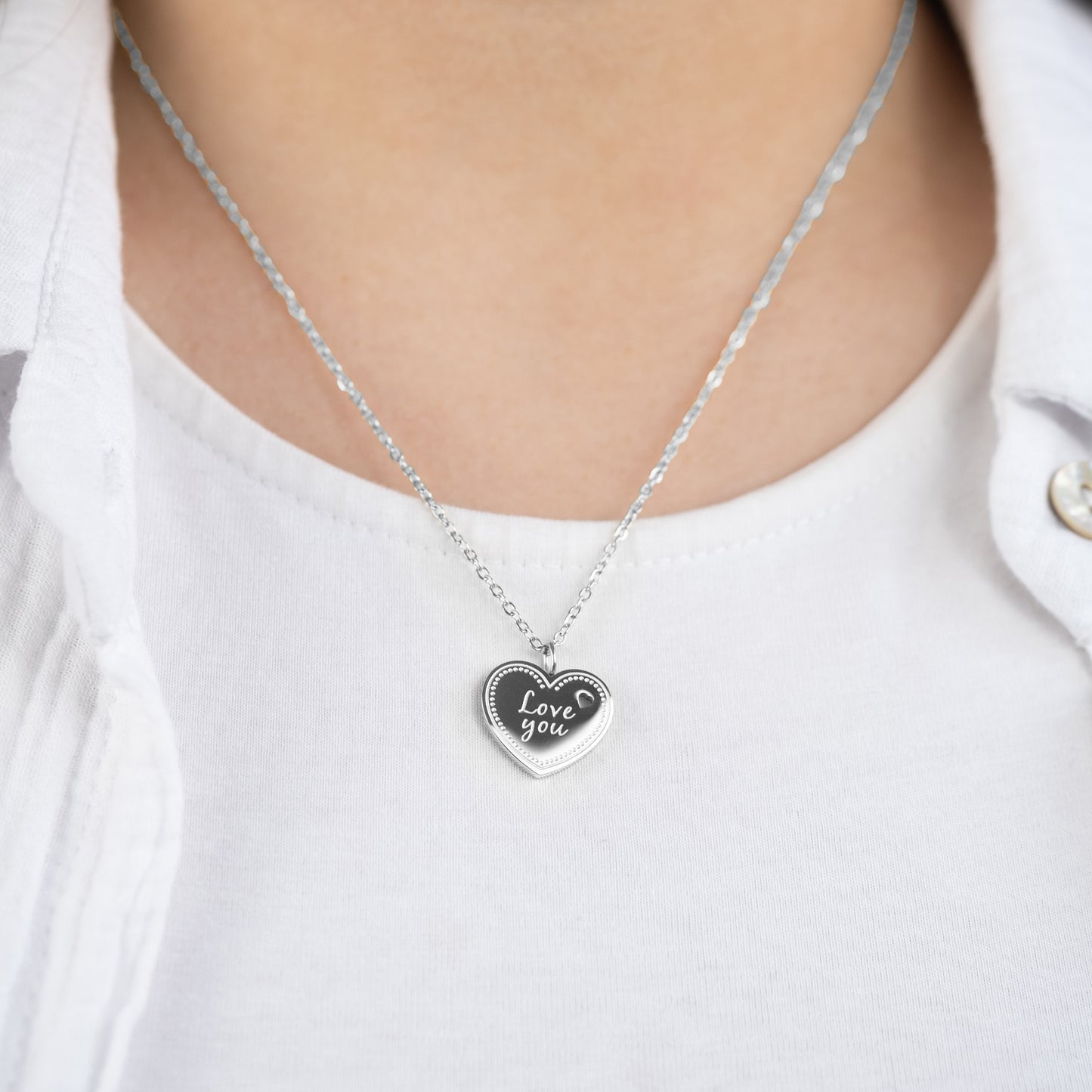 Greeting card Love You with necklace stainless steel silver