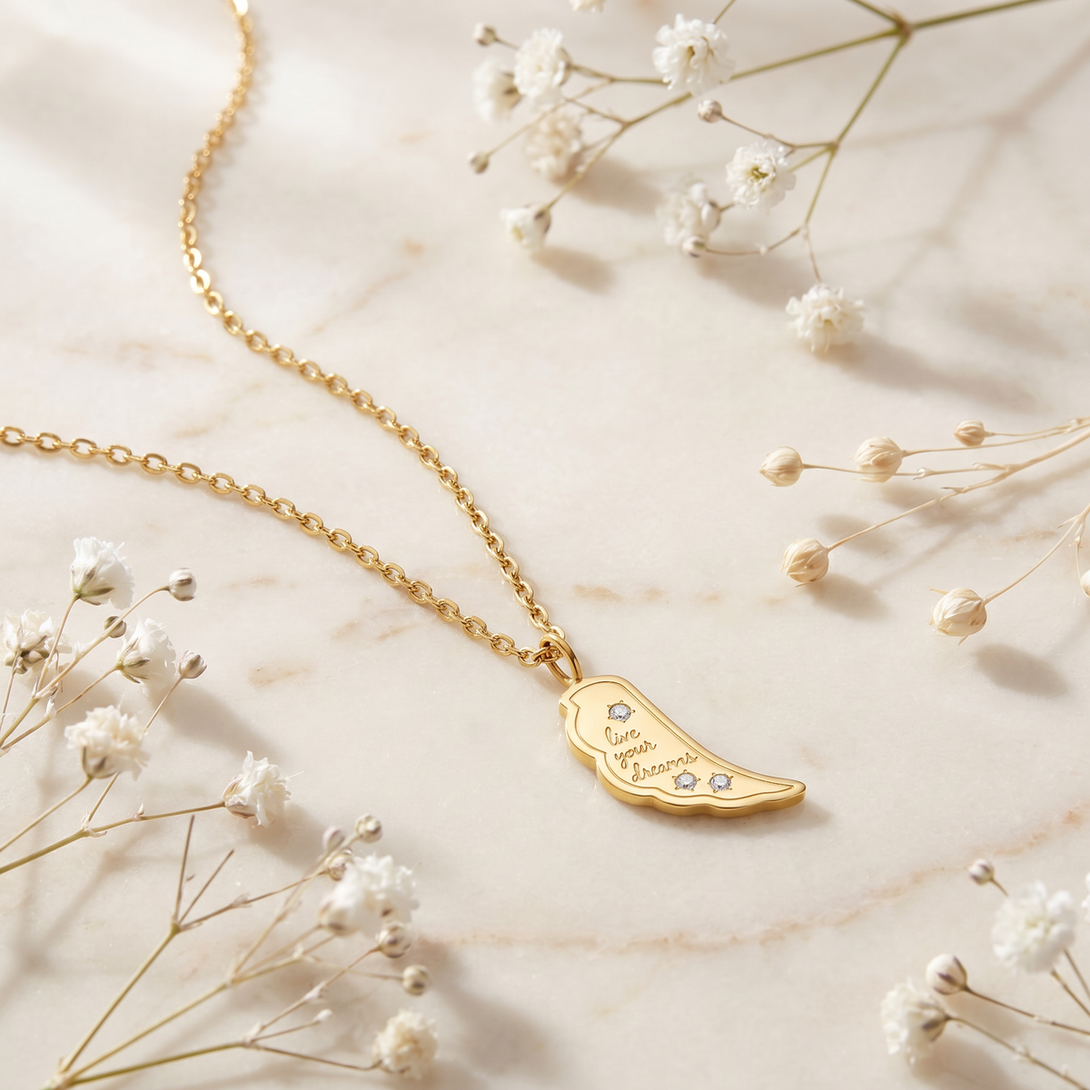 Stainless Steel Gold Necklace with Greeting Card Live Your Dream
