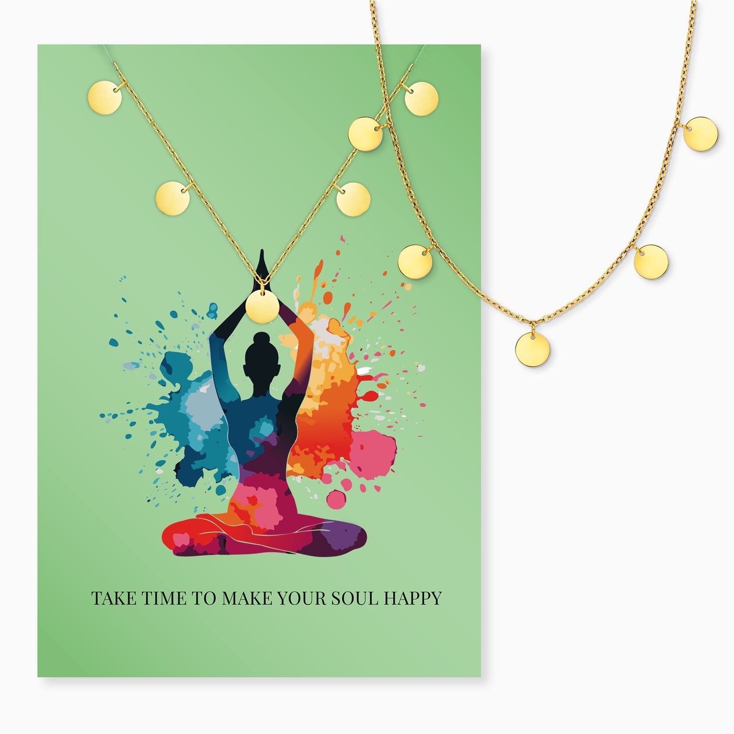 Grußkarte Happy Soul mit Halskette Edelstahl Gold