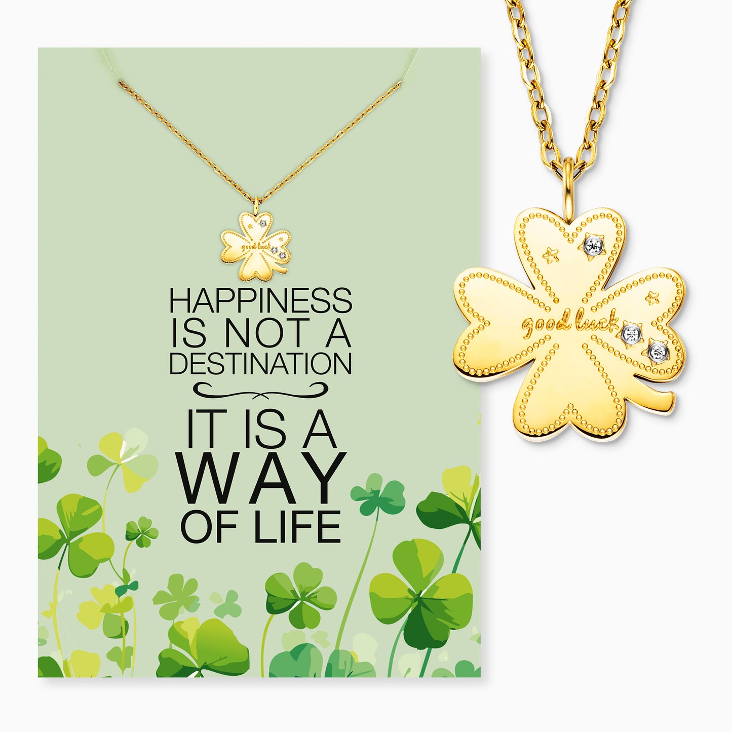 Grußkarte Happiness mit Halskette Edelstahl Gold