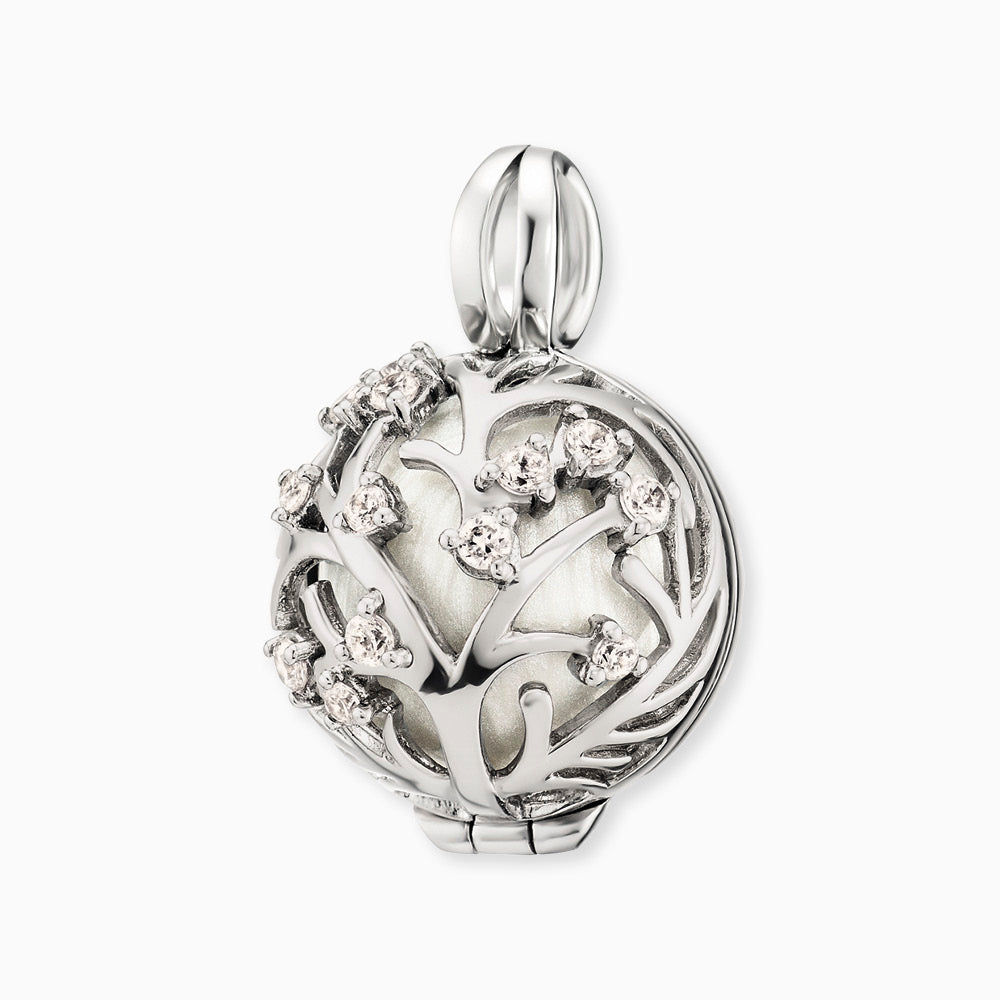 Anhänger 925er Silber Bloom Klangkugel Weiß mit Zirkonia Multicolor