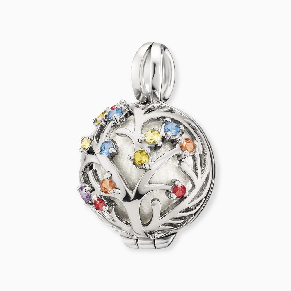 Anhänger 925er Silber Bloom Klangkugel Weiß mit Zirkonia Multicolor